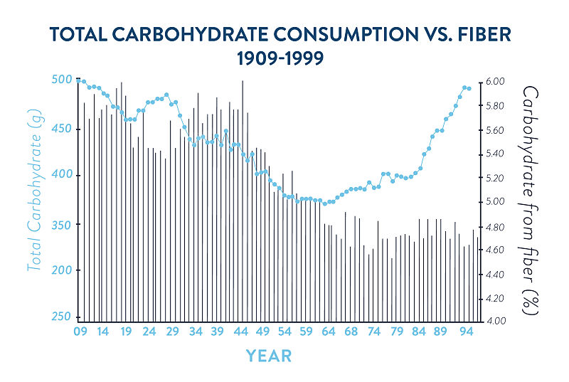 How grain processing has affected carbohydrate vs fiber consumption over the years