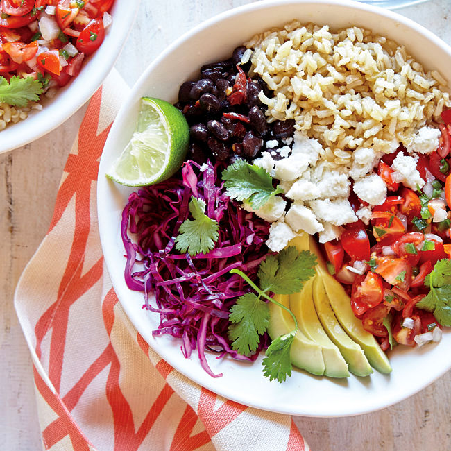 Whole-Grain Veggie Burrito Bowl Recipe - see more recipes and nutrition fats in this article