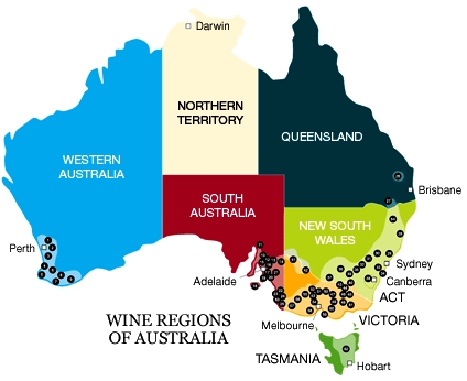 Main Wine Producing Areas Throughout Australia