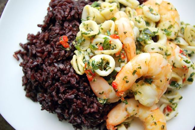 Black rice pairs wonderfully well with seafood - see more recipes here