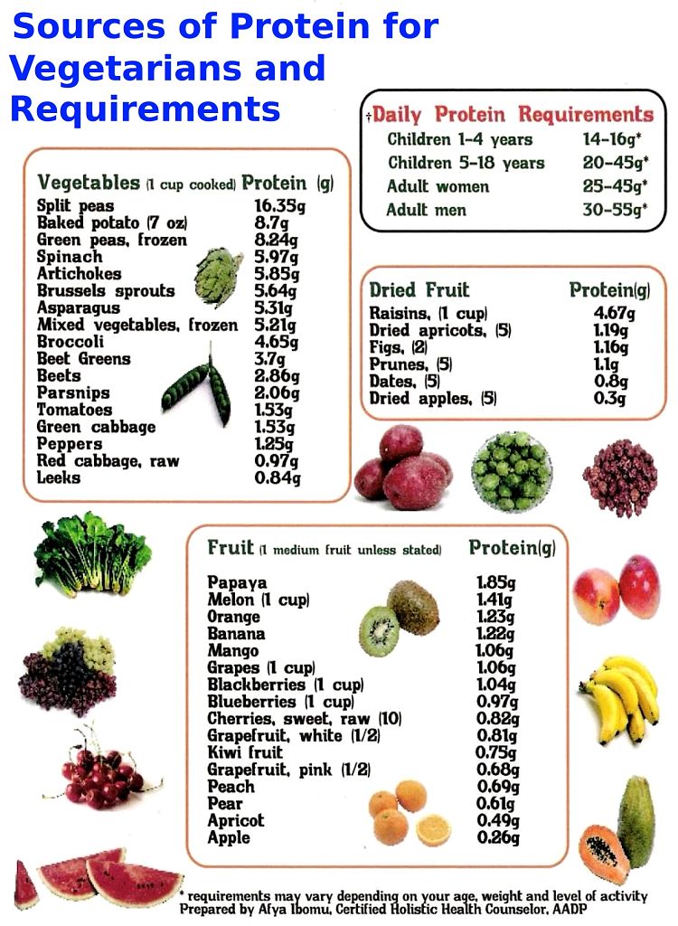 Sources of protein for vegetarians and average daily requirements