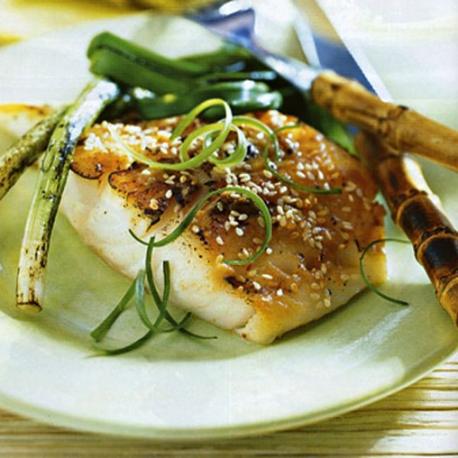 Grilled Sea Bass with Miso-Mustard Sauce - see many other ways to use miso fermented paste in this article