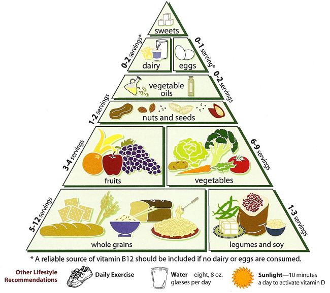 The vegetarian pyramid provides a good guide to the balance desire for the various food types