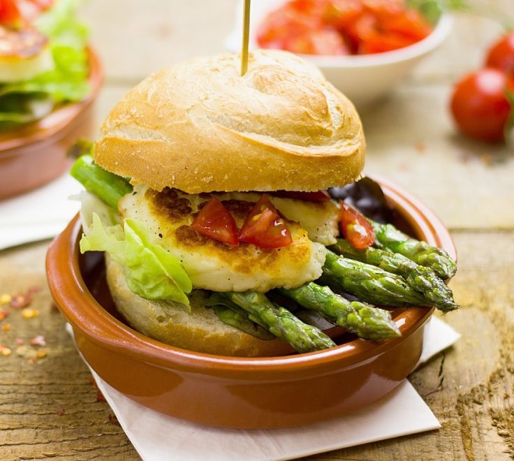 You can make delicious stacked filling veggie burgers using an innovative choice of ingredients such as asparagus