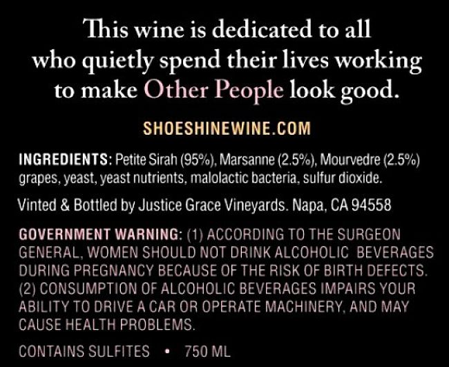 Wine label showing only some of the ingredients